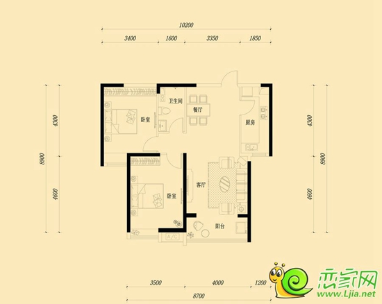 金百合西苑3#樓 2室2廳1衛(wèi) 建筑面積約99.73平米