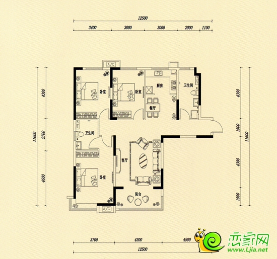 金百合西苑2#樓 3室2廳2衛(wèi) 面積約137.25平米