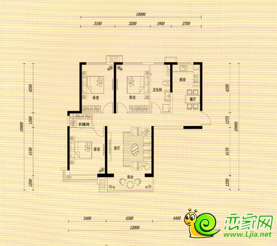 金百合西苑10#樓 3室2廳1衛(wèi) 面積約126.81平米