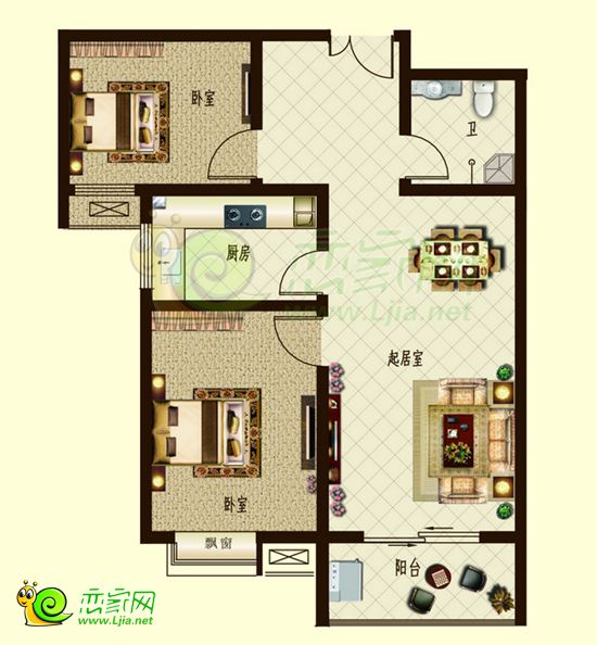 92.64㎡（兩室兩廳一衛(wèi)一陽臺）戶型圖