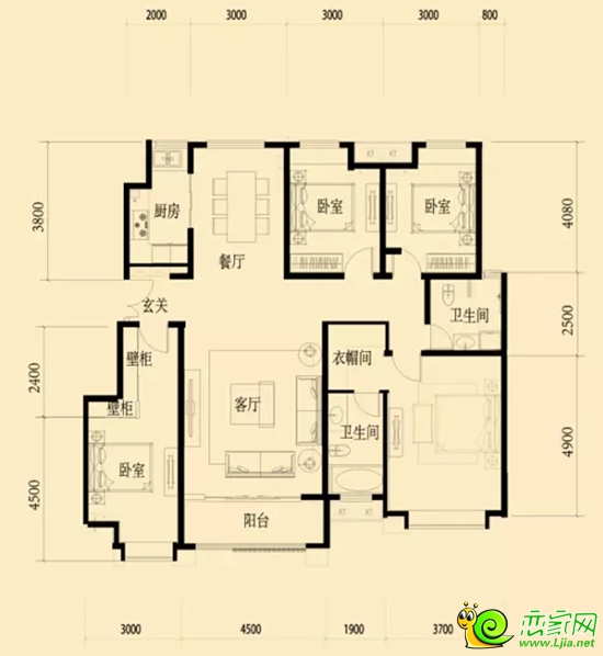 3號樓B戶型四室兩廳兩衛(wèi)157.15㎡
