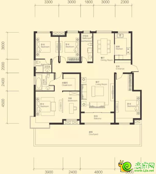 3號樓A戶型四室兩廳兩衛(wèi)186.61㎡