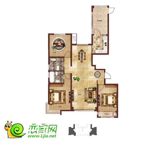 江南錦苑3室2廳2衛(wèi)（約132㎡）戶型圖