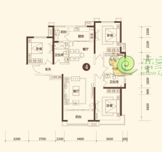 美的城4室2廳2衛(wèi)（約170㎡）戶型圖