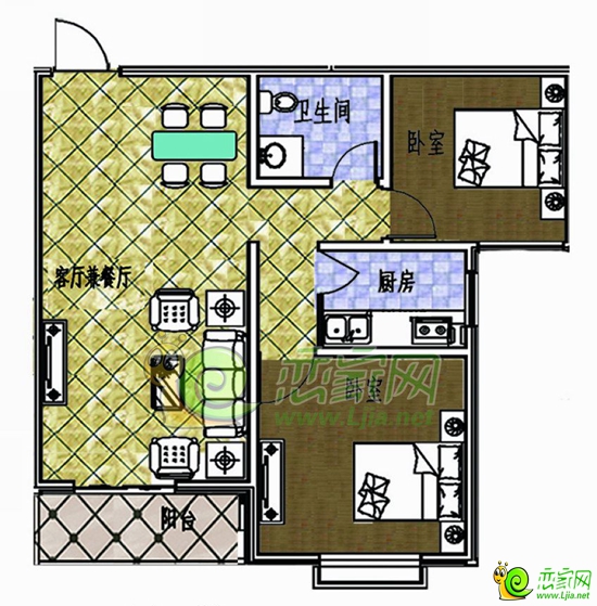 盛錦花園F-2戶型（兩室兩廳一衛(wèi)）