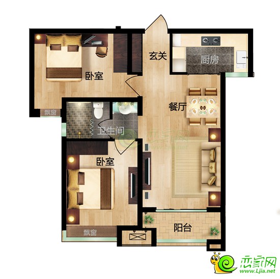 美的時(shí)代城戶型 89平米 兩室兩廳一衛(wèi)