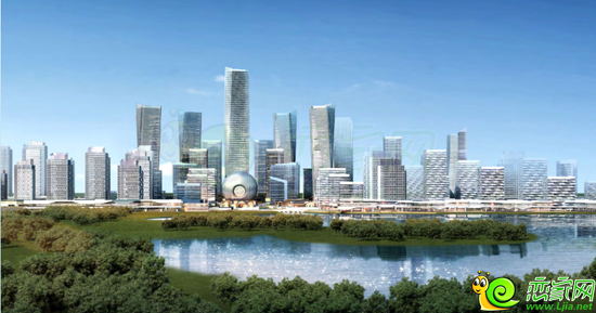 臨東湖的建筑群效果圖