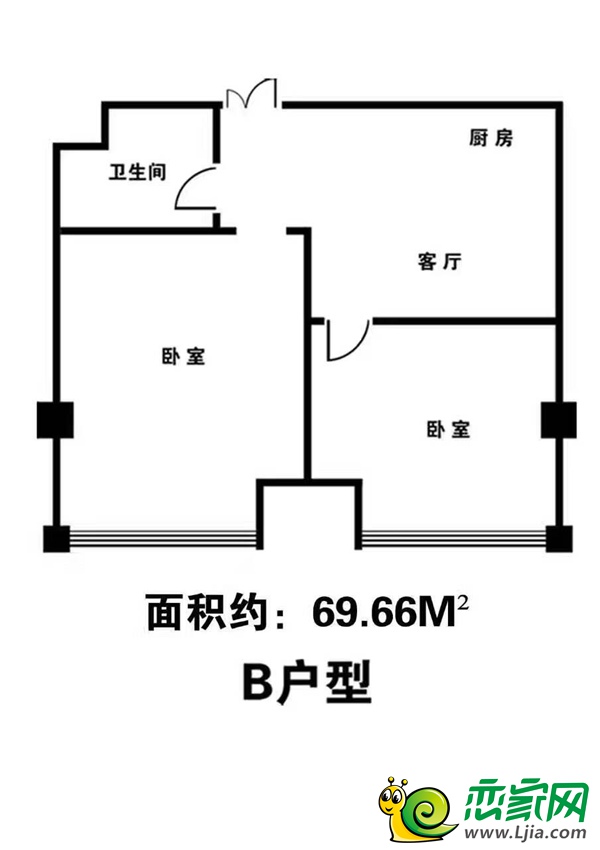 69.66㎡戶型示意圖